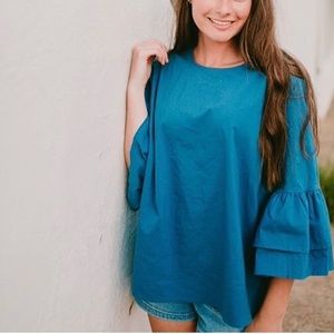 Marled Fringe Sleeve Top